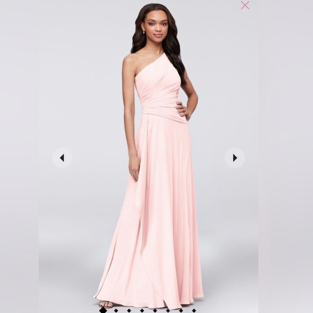 NWT Celebrate DB Studio One Shoulder Georgette Cascade Dress in Petal